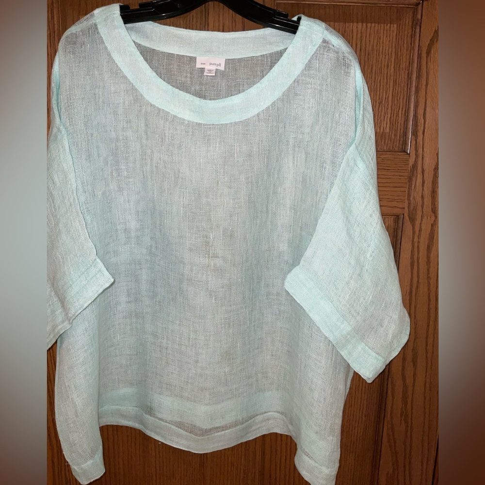 J. Jill Gauze, linen, aqua, oversized(marked), coverup